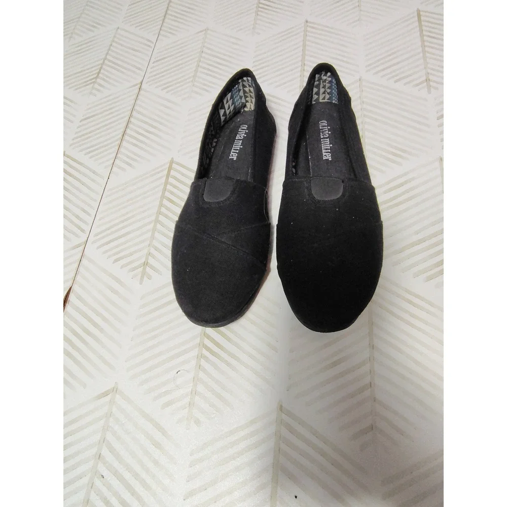 Olivia Miller Womens Black Canvas Alpargata Slip On Flats‎ Shoes